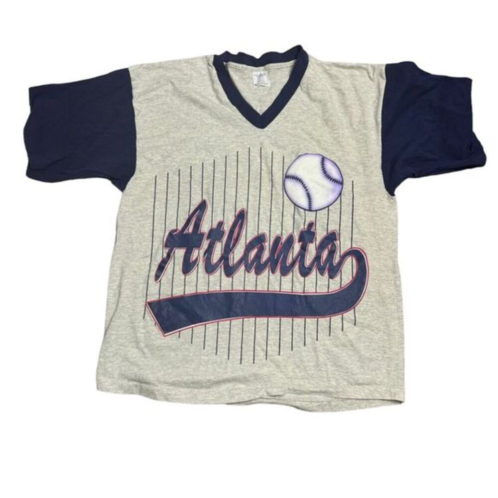 VTG Atlanta Braves XL Gray Blue‎ Purple MLB Baseball Single Stitch Made In  USA